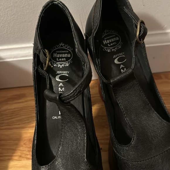 Jeffrey Campbell Black Leather Wood Platform High Heel Sandals Peep Toe - Picture 7 of 8